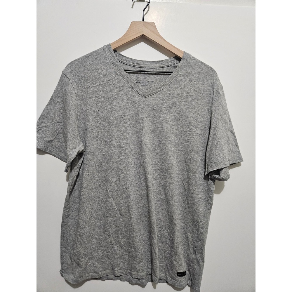 Ted Baker London‎ Mens V-Neck T-Shirt Heather Grey Cotton Blend Short Sleeve L